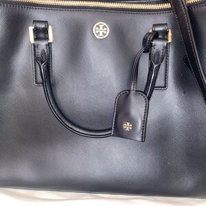 Tory Burch Black Satchel with Gold Accents